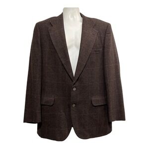 Tailor‎ Wiggins Blazer Mens 44L Brown Camel Hair Plaid Sport Coat Jacket Office